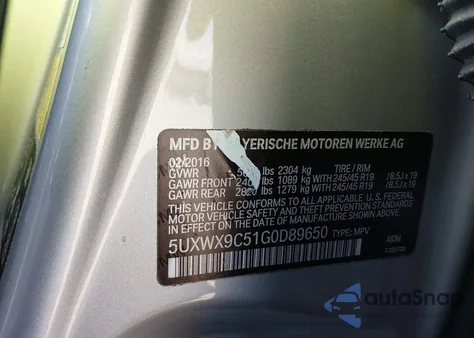 2016 BMW X3 xDrive28I from USA, damaged, VIN 5UXWX9C51G0D89650